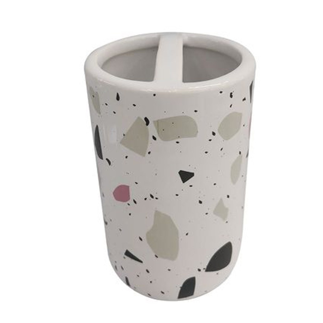 foto del prodotto trade shop bicchiere portaspazzolino 2 fori graniglia bianco multicolore arredo bagno 69543 