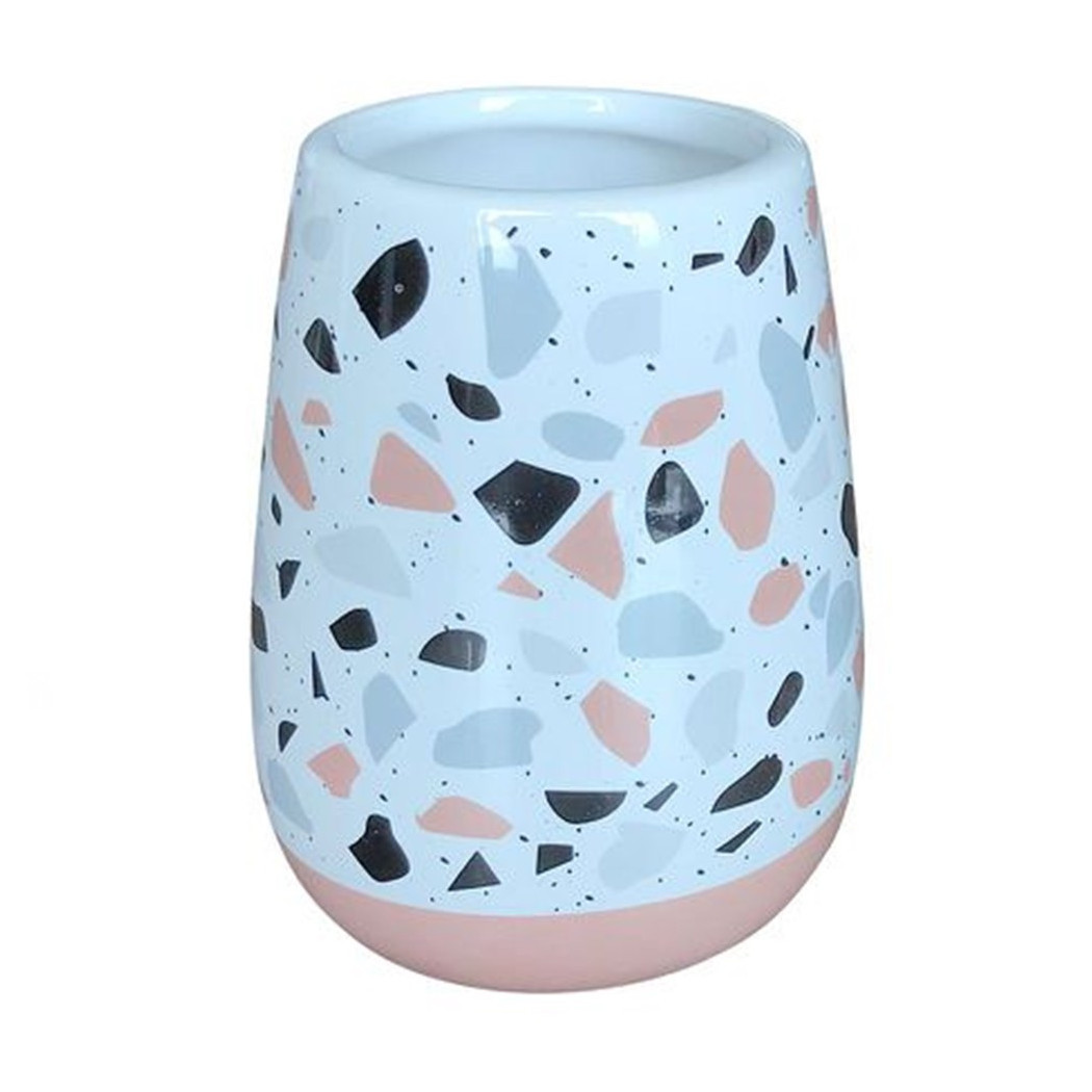 foto del prodotto trade shop bicchiere portaspazzolino bagno graniglia bianco multicolore con base rosa 59876 