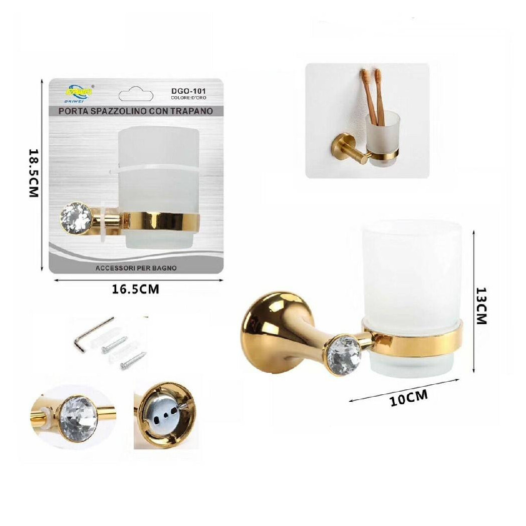 foto del prodotto trade shop bicchiere supporto bagno porta spazzolino denti muro casa dorato oro dgo 101 