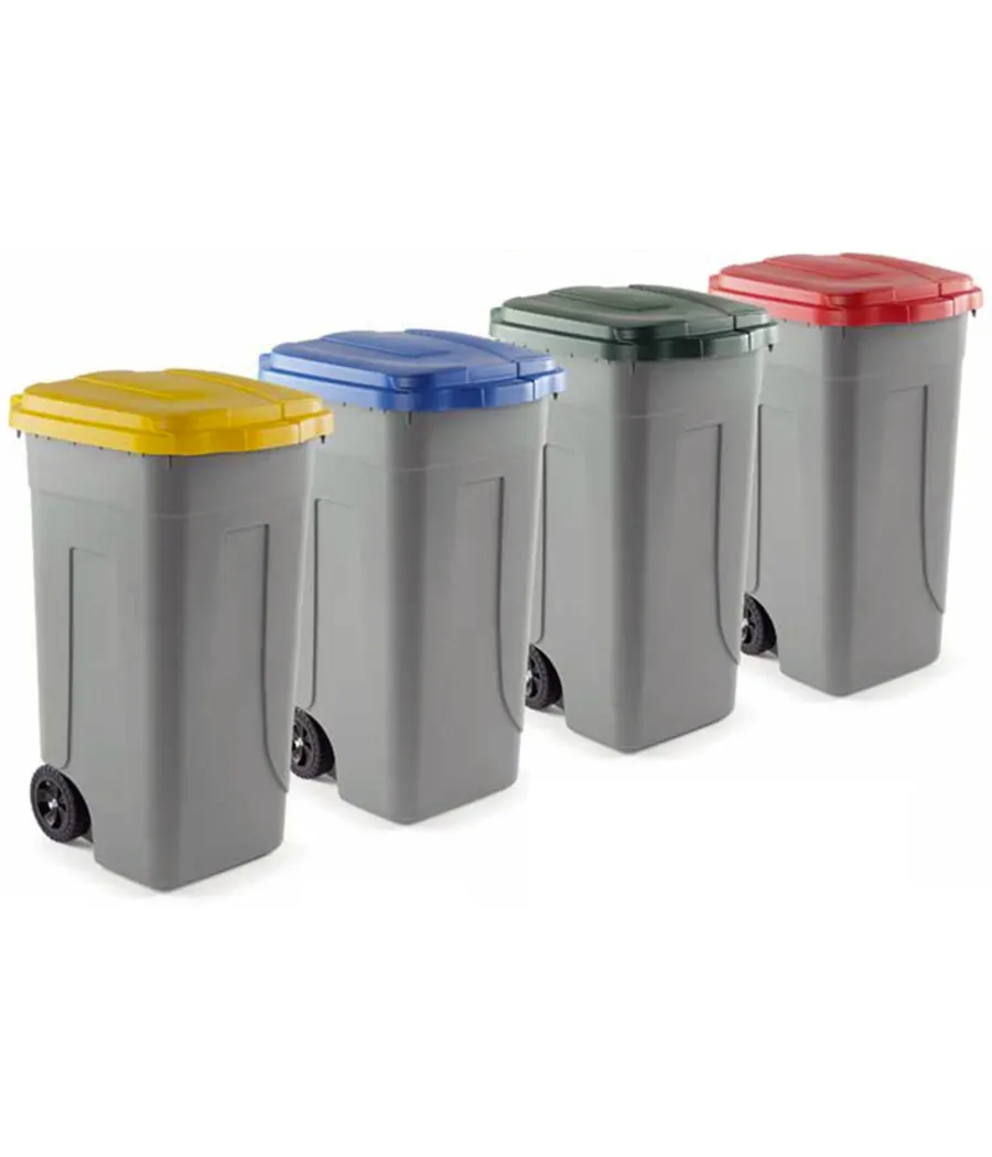 foto del prodotto trade shop - bidone raccolta differenziata 100 litri con coperchio colorato e ruote 1 solo pz - giallo