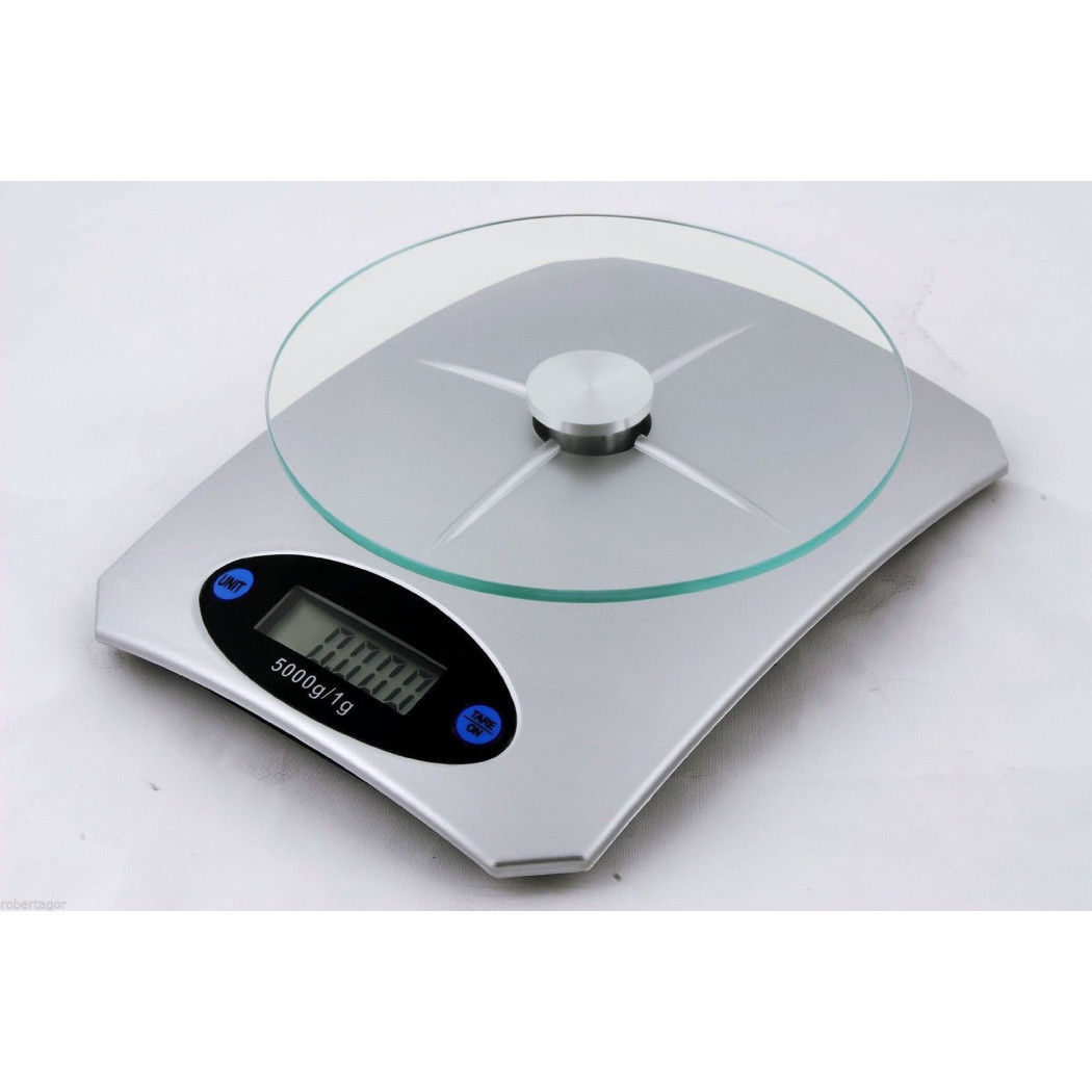 foto del prodotto trade shop bilancia digitale lcd piatto in vetro da cucina elettronica 5 kg tasto tara casa 
