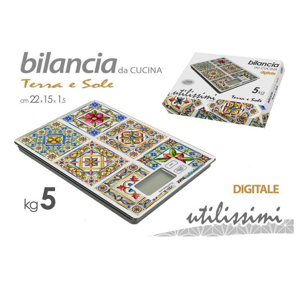 foto del prodotto trade shop - bilancia portatile da cucina digitale max. 5kg 22x15x1,5cm decoro mosaico 828508 -