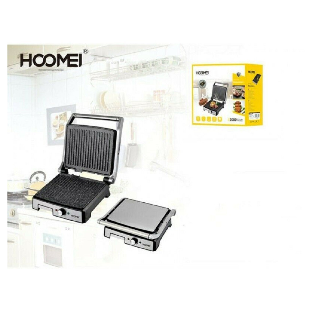 foto del prodotto trade shop bistecchiera elettrica piastra 2000w antiaderente per panini carne pesce grill 