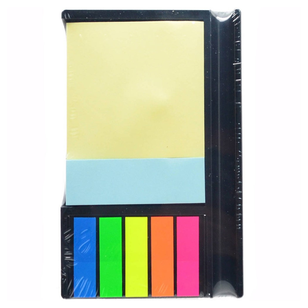 foto del prodotto trade shop blocco memo adesivi in misure e colori diverse con supporto in plastica 