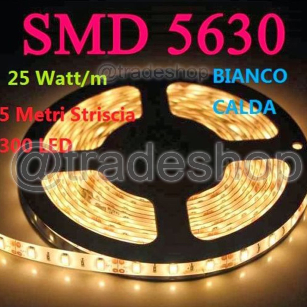 foto del prodotto trade shop bobina striscia 300 led 5630 impermeabile 5 metri 12v luce bianco freddo caldo bianco caldo 