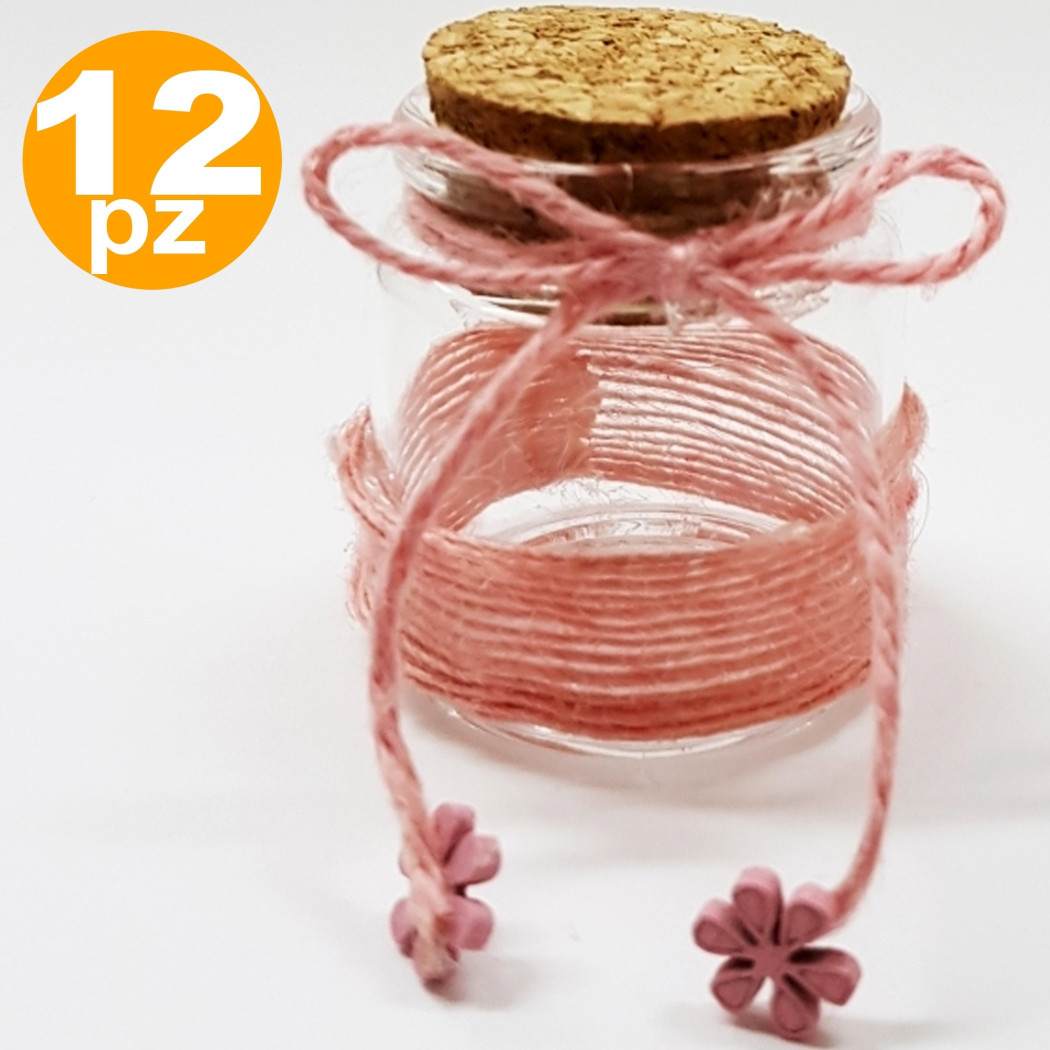 foto del prodotto trade shop bomboniera ampolla colorre rosa in vetro con tappo sughero nastro portaconfetti 