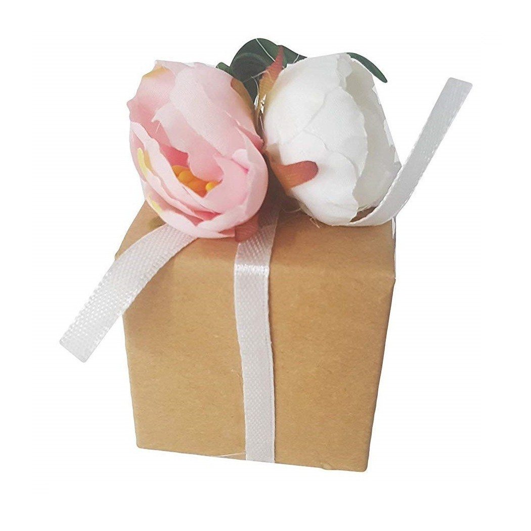 foto del prodotto trade shop bomboniera bomboniere 12 pezzi scatola avana fiore cc39927 5x5x5cm confetti 