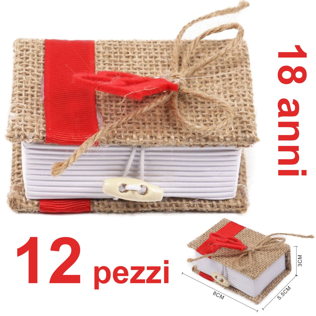 foto del prodotto trade shop bomboniera libro 12 pz juta 18 anni portaconfetti porta confetti colore rosso 