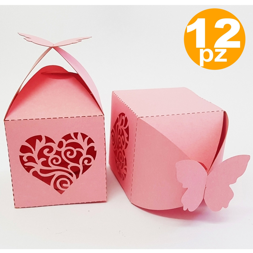 foto del prodotto trade shop bomboniera scatola cuore farfalla rosa portaconfetti matrimoni nascita battesimo 