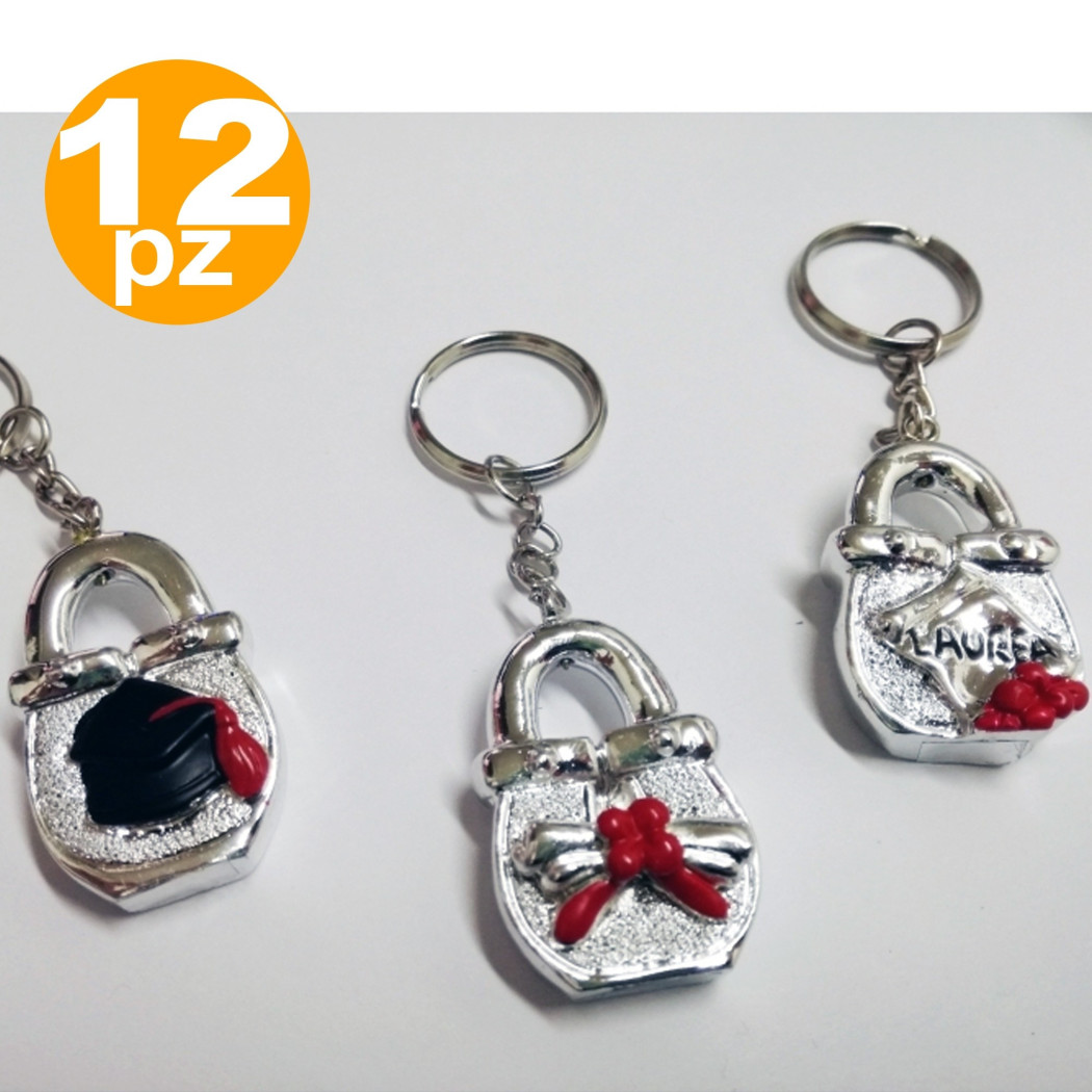 foto del prodotto trade shop bomboniere lucchetto argento x laurea metallo portafortuna confetti portachiavi 