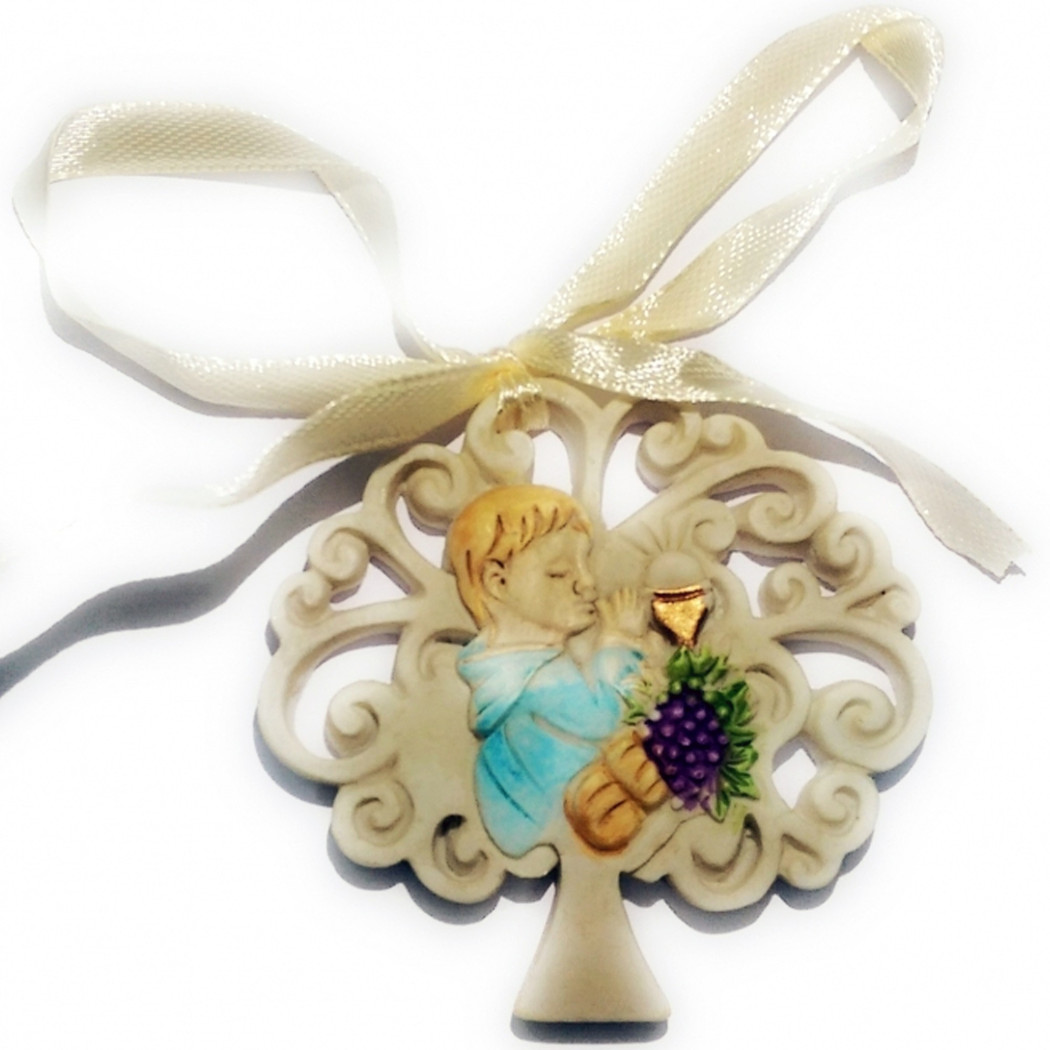 foto del prodotto trade shop bomboniere per prima comunione bambino albero della vita in ceramica appendino 