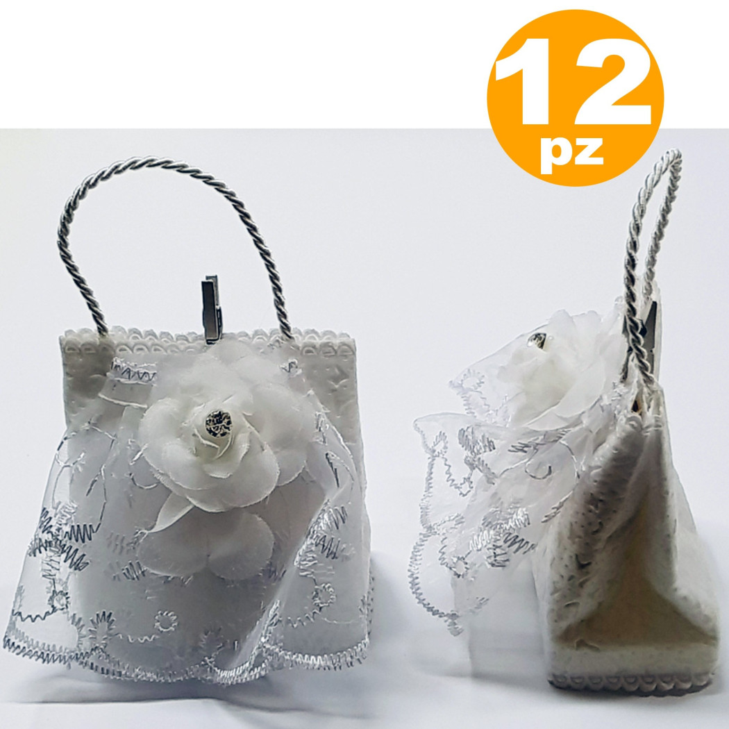 foto del prodotto trade shop bomboniere sacchetto bustina bianco fiore glitter porta confetti x matrimonio 