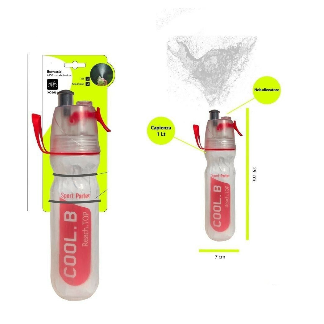 foto del prodotto trade shop borraccia 1 litro in pvc con nebulizzatore sport per bici bicicletta xc 2661 