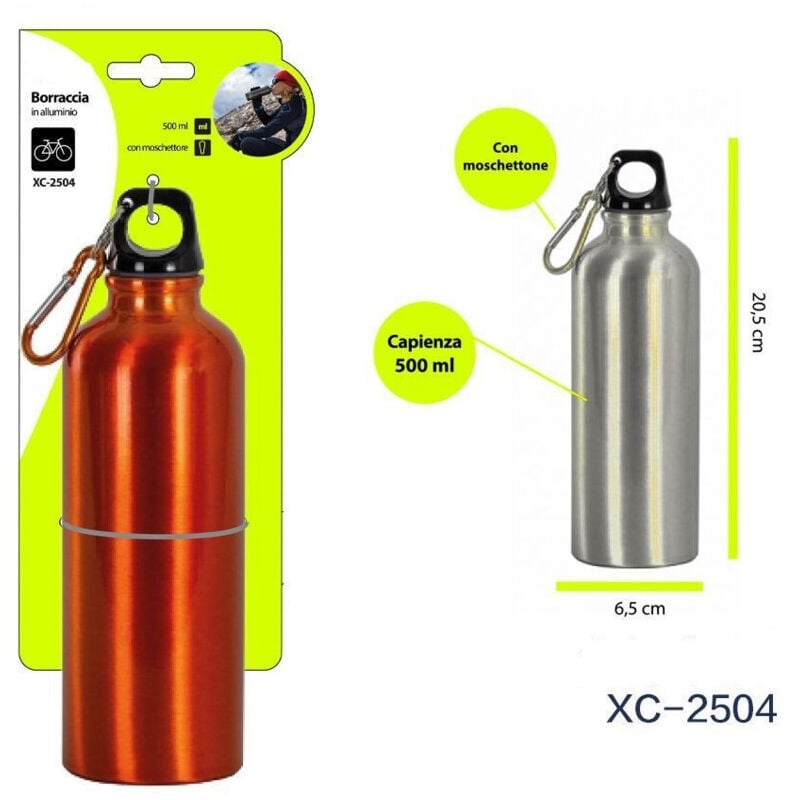 foto del prodotto trade shop borraccia in alluminio tappo ermetico con moschettone da 500 ml colorate xc 2504 
