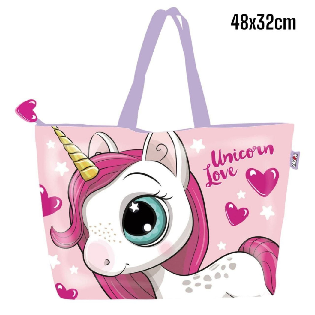 foto del prodotto trade shop borsa da mare unicorno rosa per donna e bambina shopping bag unicorn love 