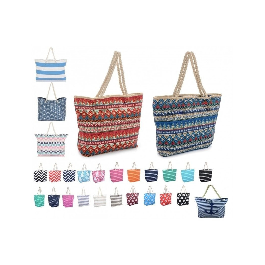 foto del prodotto trade shop borsa da spiaggia 47x32cm casual manici tela retro 39 vintage azteco righe scuola 
