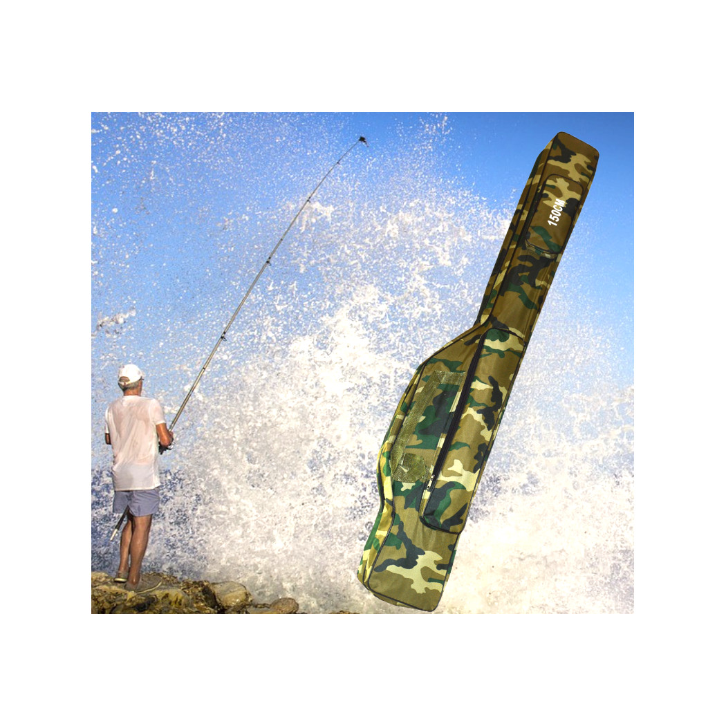 foto del prodotto trade shop borsa fodero custodia porta canne da pesca 150cm con 2 scomparti zip pieghevole 