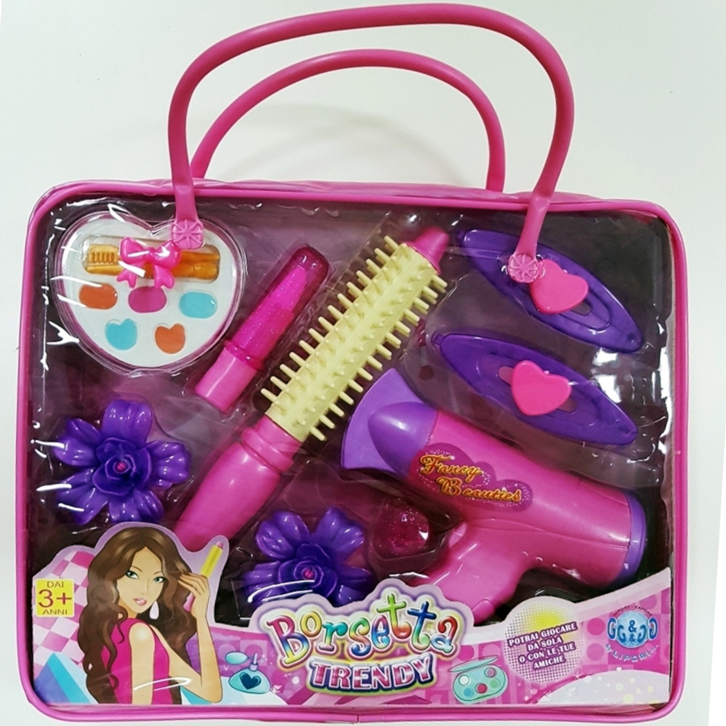 foto del prodotto trade shop borsetta trendy beauty phon ferro spazzola mollette trucco finto gioco bambine 