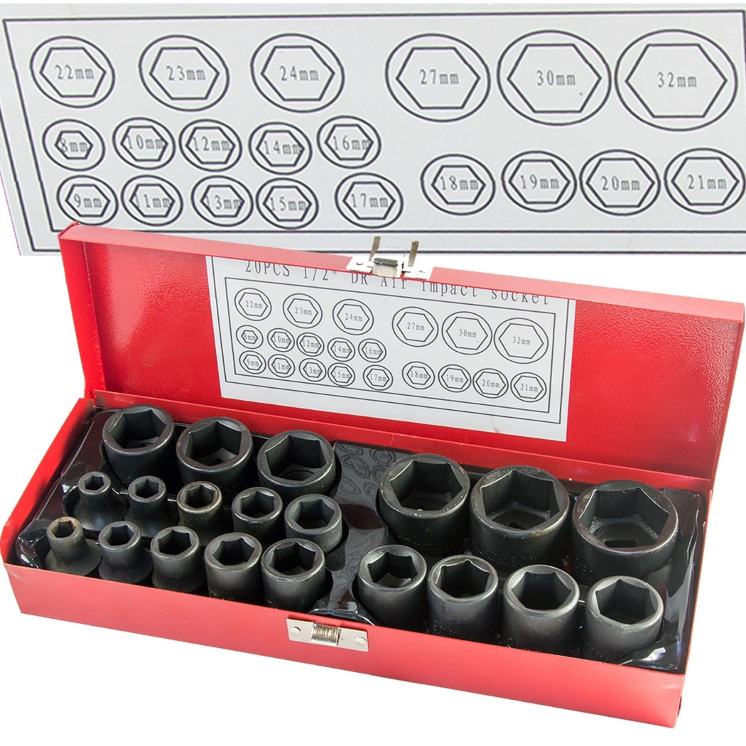 foto del prodotto trade shop bussole boccole per pistola avvitatore pneumatico set kit 20 pz da 1 2 quot 8 32mm 