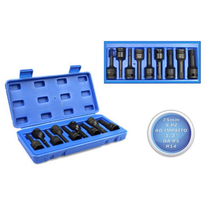 foto del prodotto trade shop bussole ribe ad impatto attacco 1 2 set 9 pz misure da r5 a r14 punte 75 mm 
