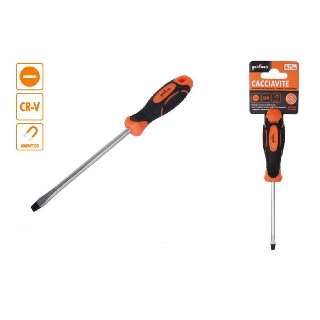 foto del prodotto trade shop - cacciavite giravite 4x75 mm con punta magnetica a taglio in acciaio cr-v 94879 -