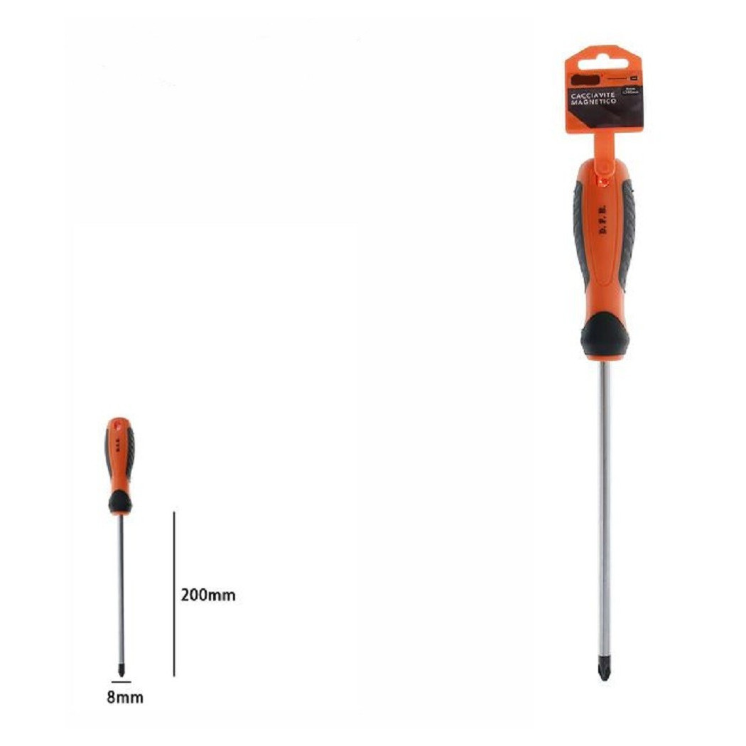 foto del prodotto trade shop cacciavite giravite magnetico punta a croce 8x200mm impugnatura ergonomica 07447 