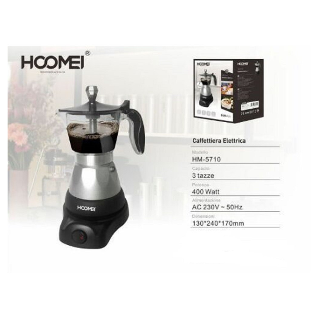 foto del prodotto trade shop caffettiera moka elettrica 400 watt per 3 tazze macchina per caffe macinato 