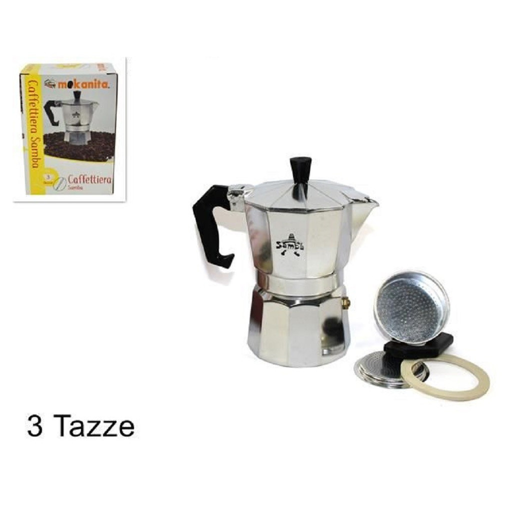 foto del prodotto trade shop caffettiera moka macchinetta caffe 39 espresso classica misura 3 tazze con ricambi 