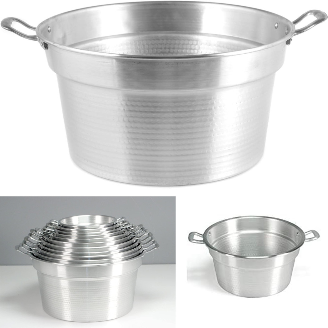 foto del prodotto trade shop caldaia pentolone in alluminio pesante con manici spazzolata grigio per conserve diametro 28cm 