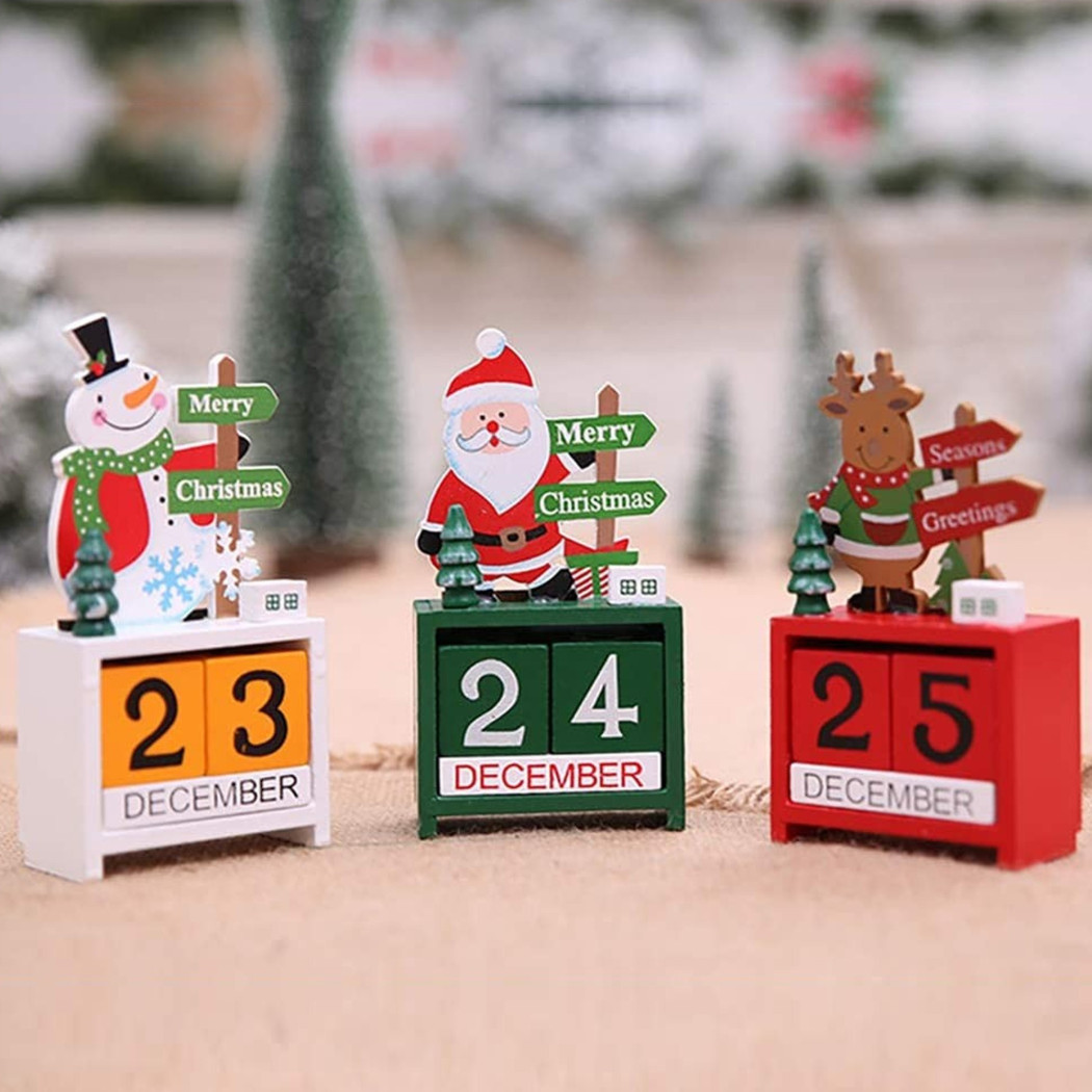 foto del prodotto trade shop calendario dell 39 avvento babbo natale in legno datario data decorazioni natalizie 