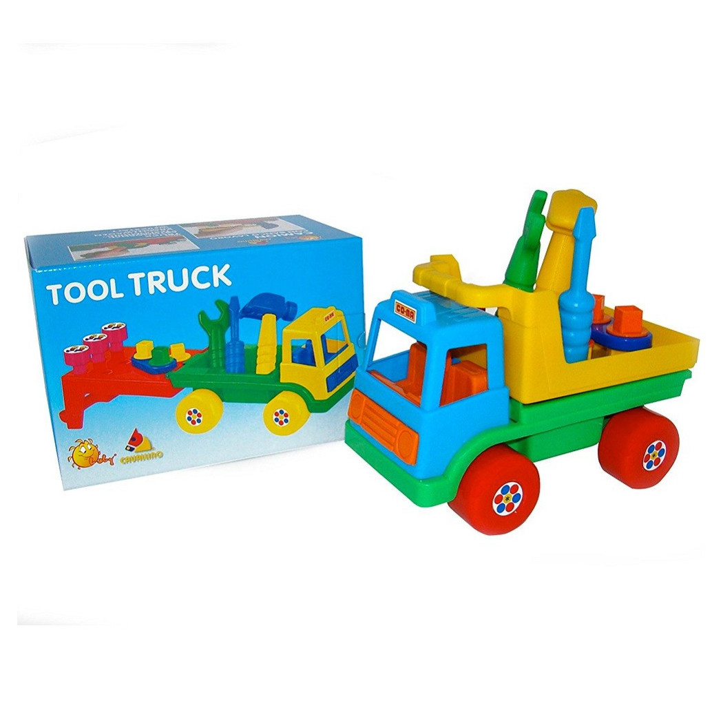 foto del prodotto trade shop camion giocattolo trampoliere scala 1 16 con cacciavite martello e chiave 
