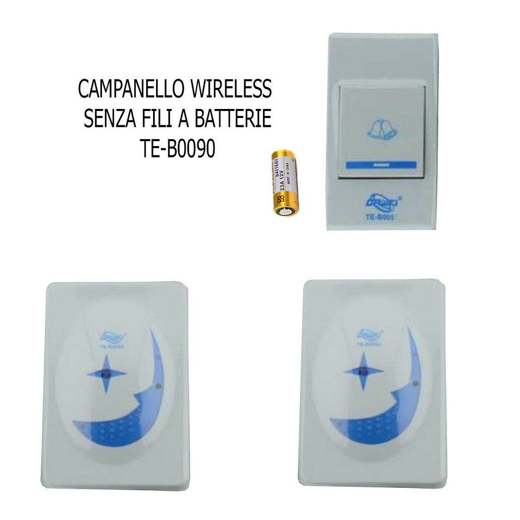 foto del prodotto trade shop campanello senza fili da esterno wireless 1 trasmettitore 2 ricevitori a pile 90 