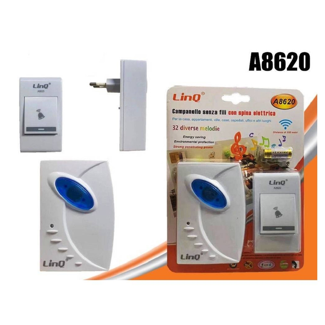 foto del prodotto trade shop campanello wireless spina elettrica senza fili 32 melodie a8620 distanza 100 mt 