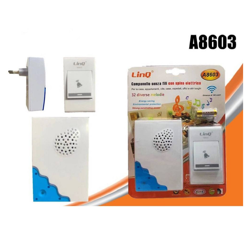 foto del prodotto trade shop campanello wireless spina elettrica senza fili 32 melodie casa a8603 distanza 100mt 