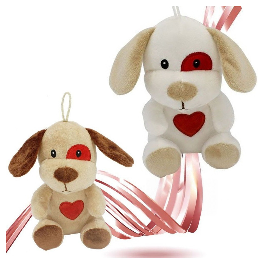 foto del prodotto trade shop cane cagnolino peluche 16cm cuore stampato laccio san valentino col. ass. 95066 