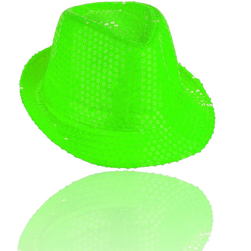 foto del prodotto trade shop cappello borsalino paillettes verde fluo spettacolo teatro paillette uomo donna 