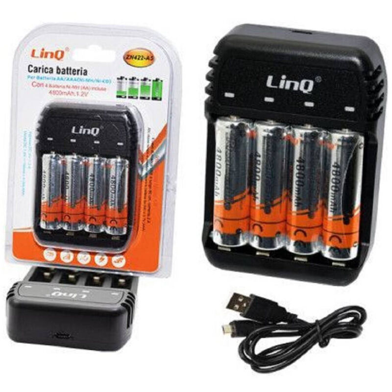 foto del prodotto trade shop carica batterie pile aa aaa 4 slot zn422 a5 4 pile stilo 4800mha ricaricabili 