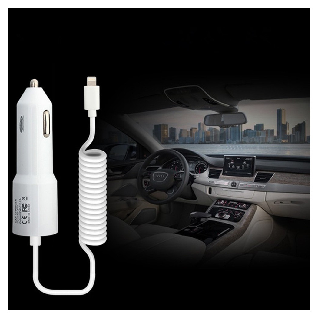 foto del prodotto trade shop caricabatteria 2.1a per auto o camion 12v 24v con cavo per iphone 5 5s hy 14 001 