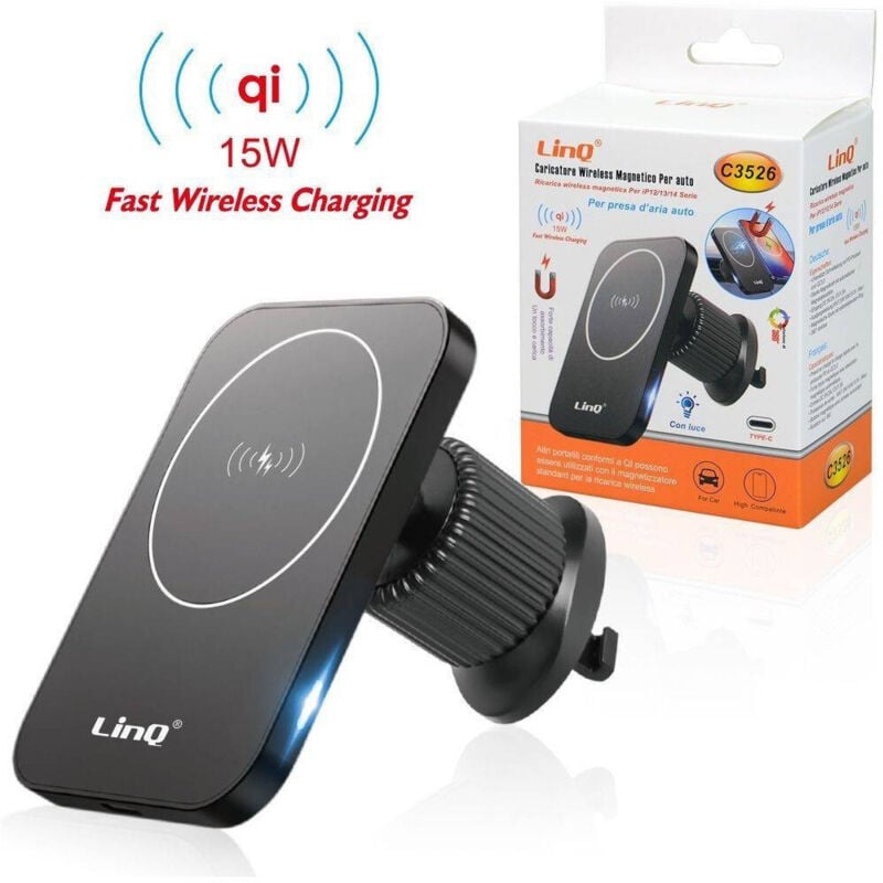 foto del prodotto trade shop caricabatteria wireless magnetico per presa d 39 aria auto qi 15 w smartphone c3526 