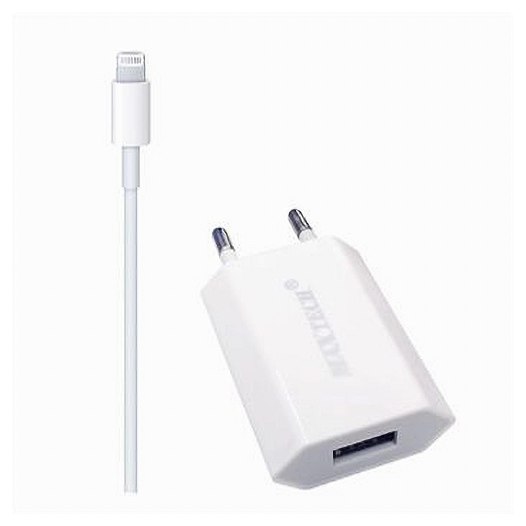 foto del prodotto trade shop caricabatterie 2x1 lightning maxtech con adattatore per iphone 5v 1500ma 1mt ms t005 
