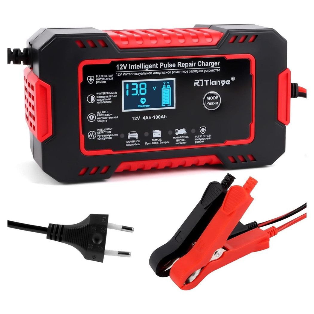 foto del prodotto trade shop caricabatterie auto 6a 12v mantenitore batteria compensazione temperatura moto tosaerba barca 