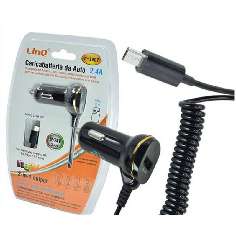 foto del prodotto trade shop caricabatterie da auto cavo micro usb 150cm 12 24v 2.4a tablet cellulari c s407 