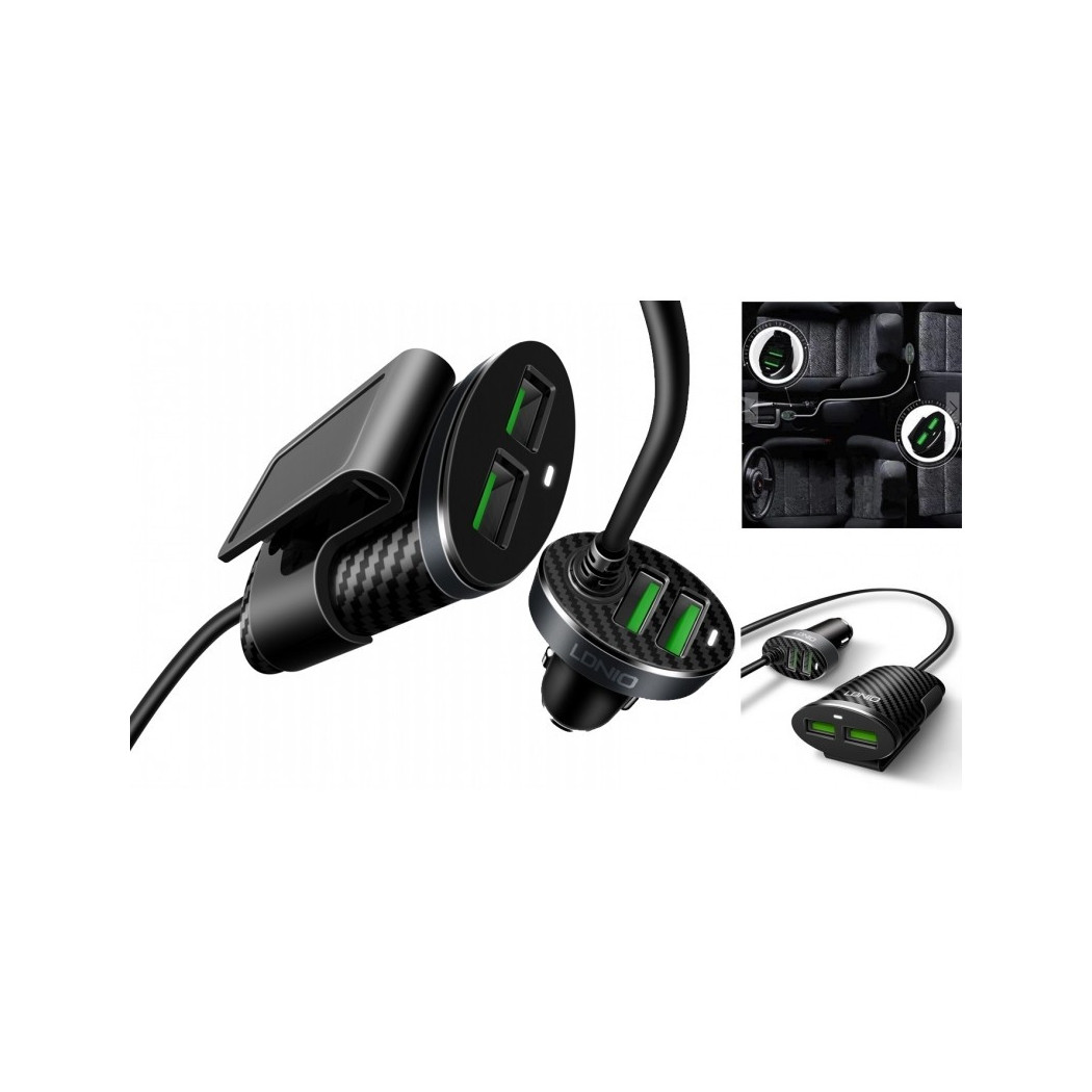 foto del prodotto trade shop caricabatterie da auto con estensione per sedile posteriore carica batterie usb 