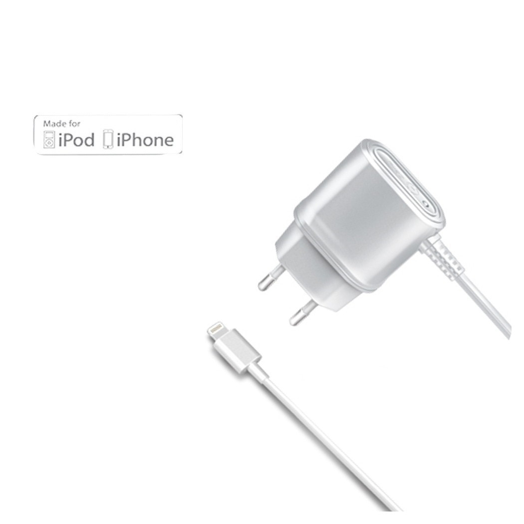foto del prodotto trade shop caricabatterie da rete da 1a con connettore lightning mfi bianco white 
