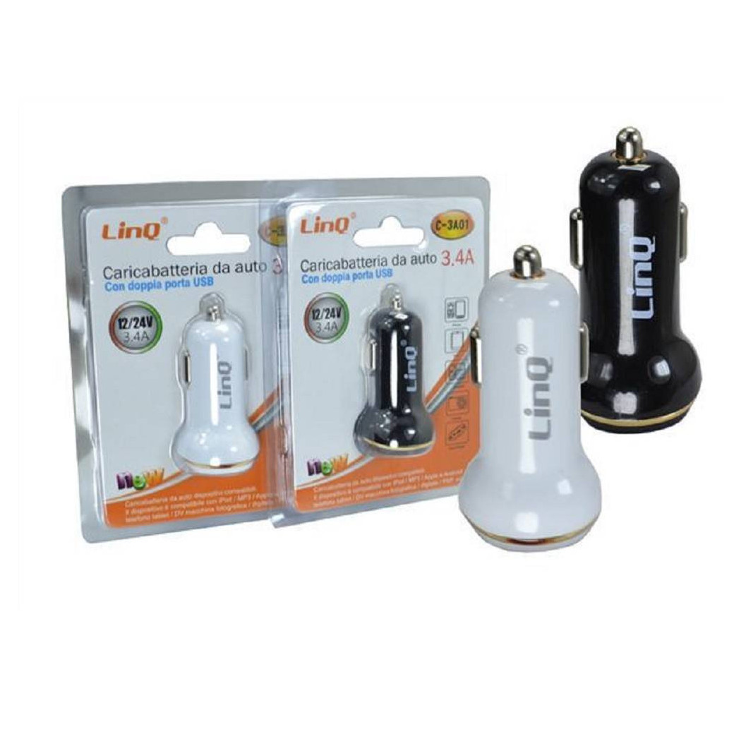 foto del prodotto trade shop caricabatterie per auto 2in1 2 uscite usb 3.4a 12 24v smartphone tablet gps c 3a01 