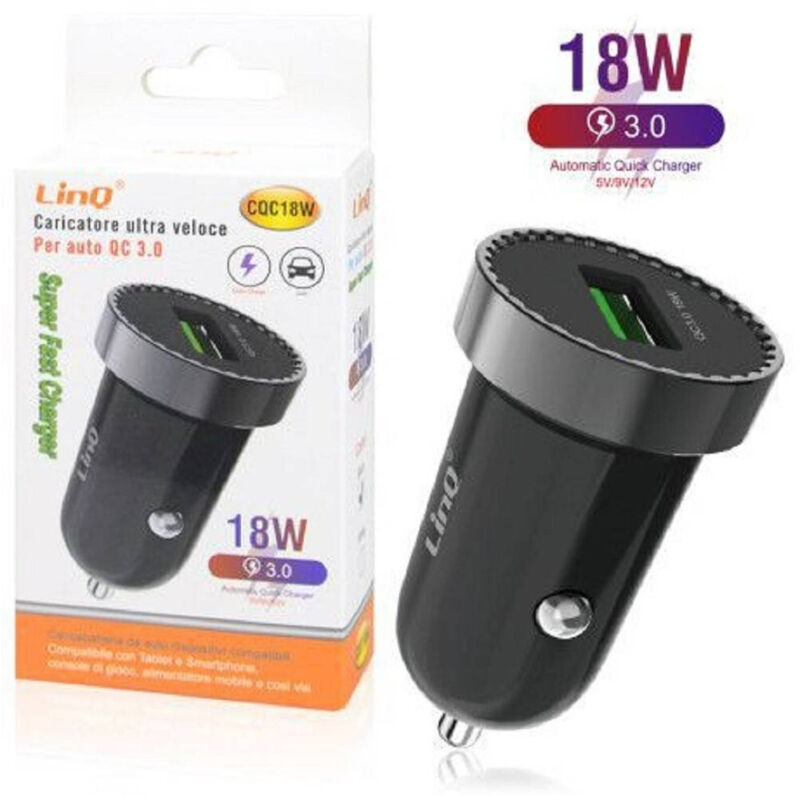 foto del prodotto trade shop caricatore usb 18w rapido per auto cqc18w caricabatterie universale accendisigari 