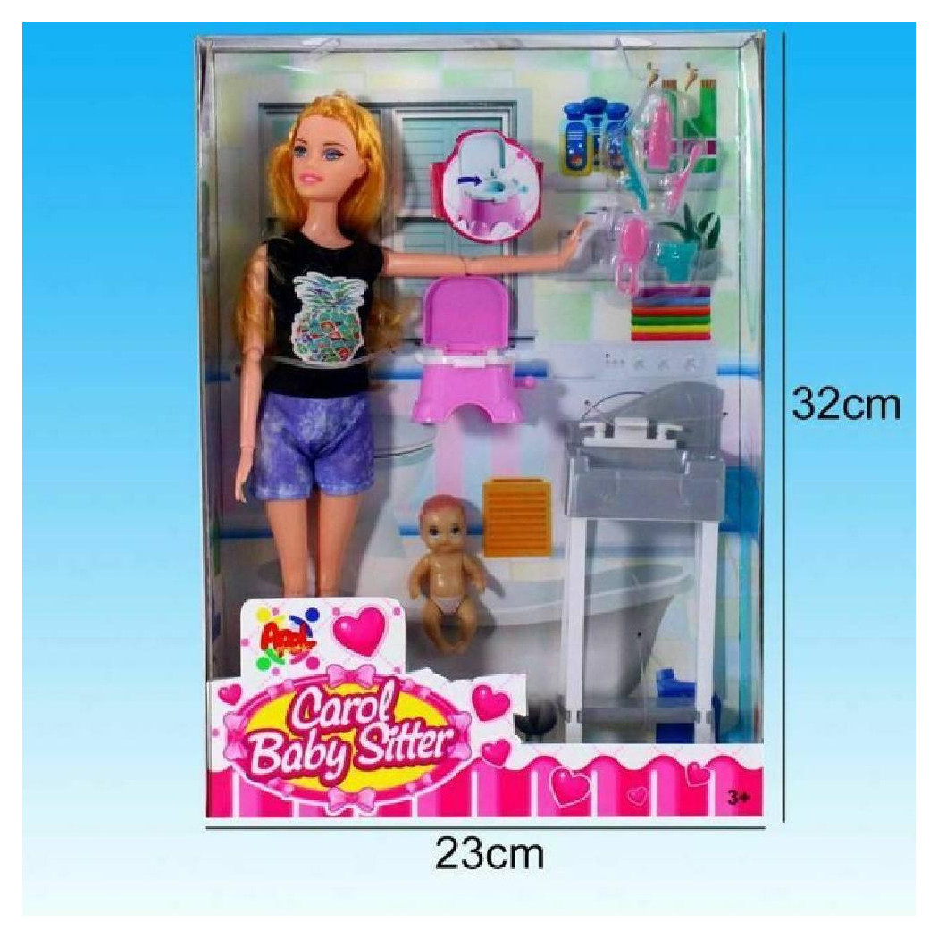 foto del prodotto trade shop carol baby sitter bambola con neonato e accessori giocattolo gioco bambina 