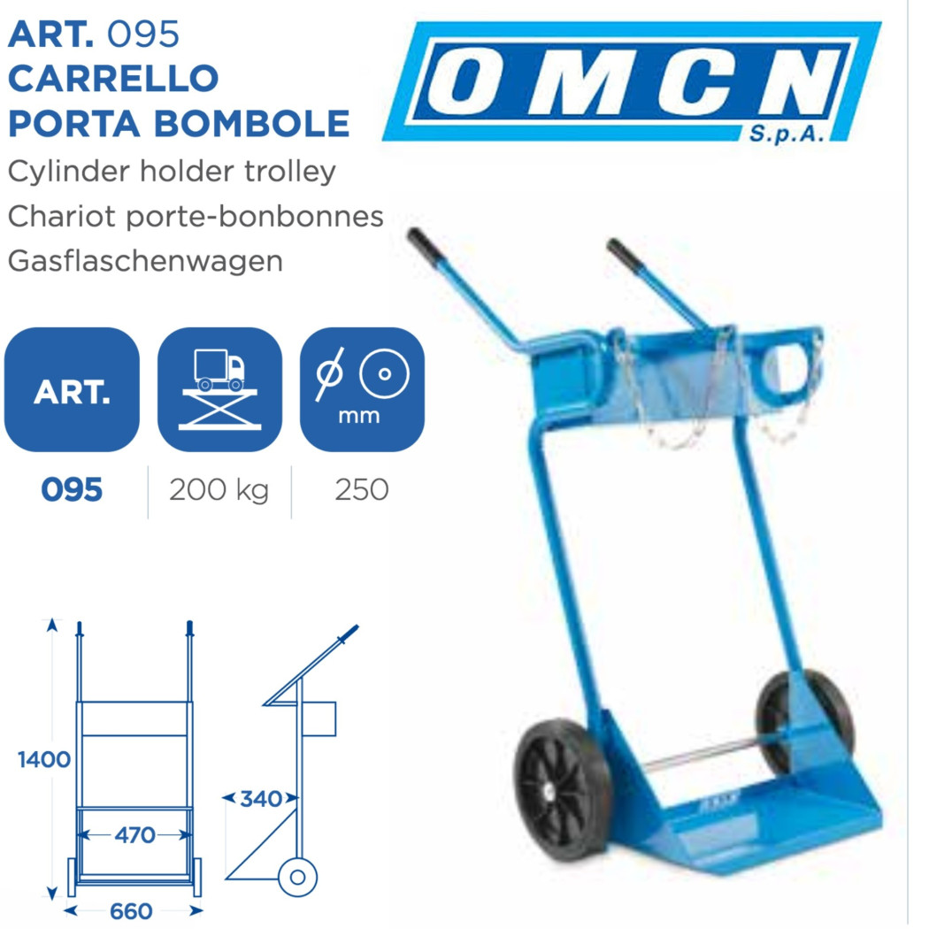 foto del prodotto trade shop carrello porta bombole omcn 095 portata 200 kg con ruote da 250 mm altezza 140cm 
