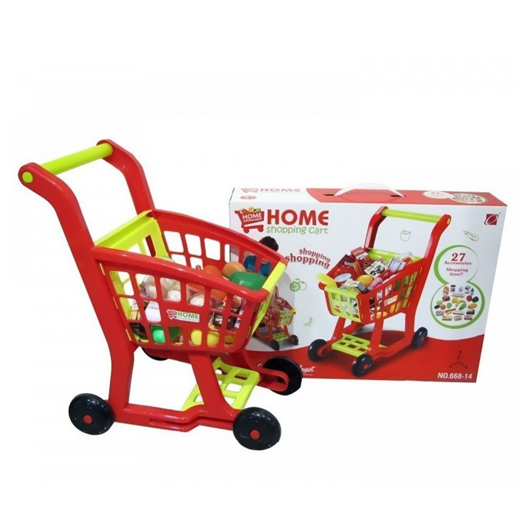 foto del prodotto trade shop carrello spesa giocattolo per bambini con alimenti scatolami 17 accessori gioco 