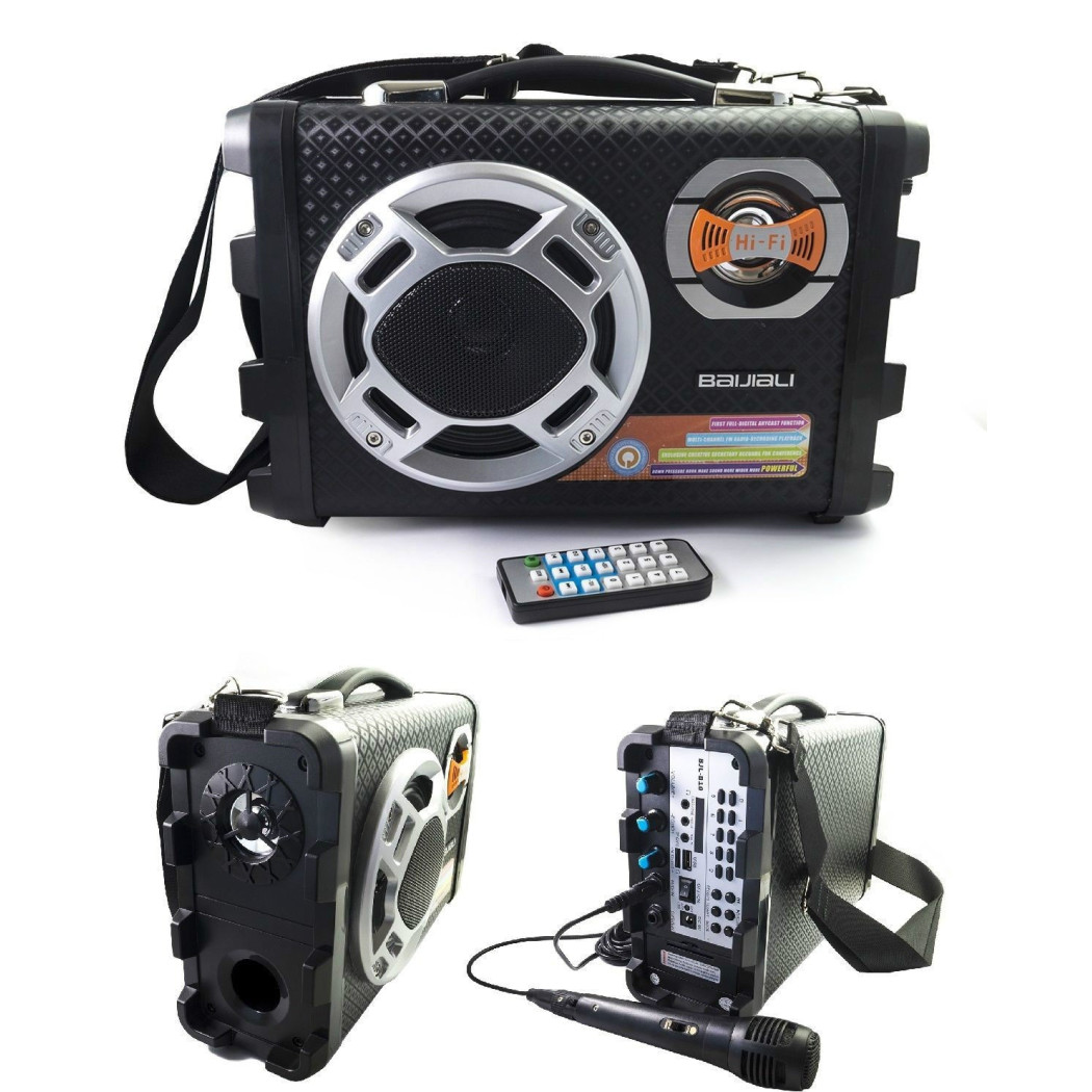 foto del prodotto trade shop - cassa amplificata ricaricabile mp3 usb micro sd con microfono line in chitarra -